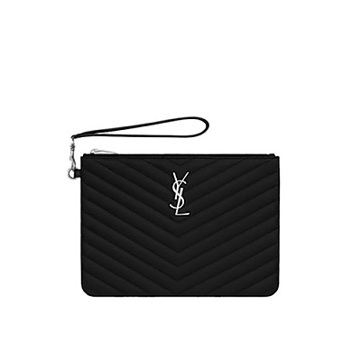 SAINT LAURENT-379039 생 로랑 블랙 실버 마틀라세 모노그램 스몰 파우치 24cm