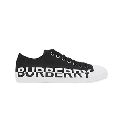 BURBERRY-80182701 버버리 블랙/화이트 로고 프린트 투톤 개버딘 스니커즈