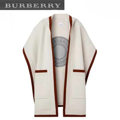 BURBERRY-80290001 버버리 화이트 로고 그래픽 자카드 후드 케이프