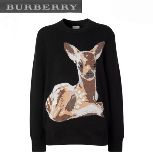 BURBERRY-80262971 버버리 블랙 디어 인타르시아 울 스웨터