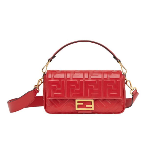 [스페셜오더]FENDI-8BR600 펜디 레드 FF 엠보싱 미디엄 바게트 백