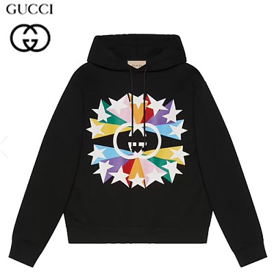 GUCCI-646953 1082 구찌 레드 인터로킹 G 스타버스트 프린트 후드 티셔츠 남여공용