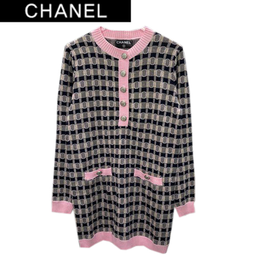 CHANEL-082811 샤넬 핑크 프린트 장식 체크무늬 드레스