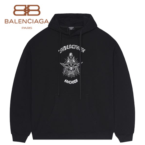 BALENCIAGA-08256 발렌시아가 블랙 프린트 장식 후드 티셔츠 남여공용