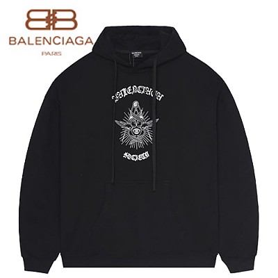 BALENCIAGA-08256 발렌시아가 블랙 프린트 장식 후드 티셔츠 남여공용