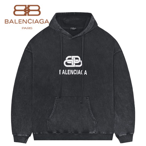 BALENCIAGA-08257 발렌시아가 다크 그레이 프린트 장식 후드 티셔츠 남여공용