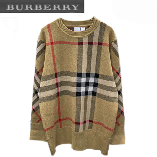 BURBERRY-10238 버버리 카멜 니트 코튼 체크 무늬 스웨터 여성용