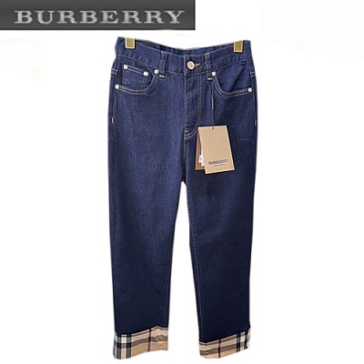 BURBERRY-02142 버버리 네이비 체크무늬 디테일 청바지 여성용