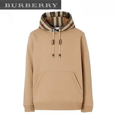 BURBERRY-80450041 버버리 블랙 체크 후드 코튼 블렌드 후디