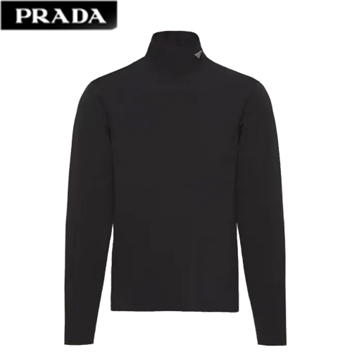 PRADA-02195 프라다 블랙 트라이앵글 로고 목폴라 티셔츠 남성용