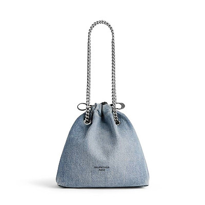 BALENCIAGA-742942 발렌시아가 블루 데님 CRUSH 스몰 토트백 24cm