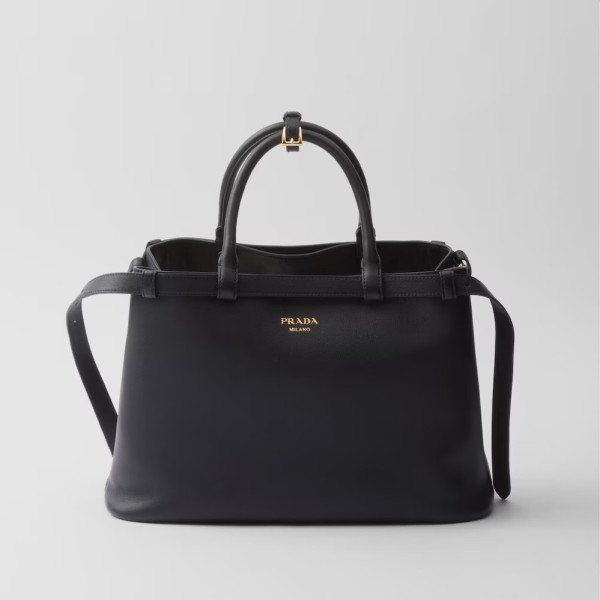 PRADA-1BA417 프라다 블랙 더블 벨트 미디엄 핸드백 35cm