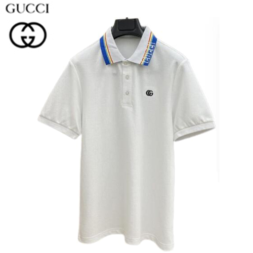 GUCCI-07033 구찌 화이트 GG 로고 디테일 폴로 티셔츠 남성용