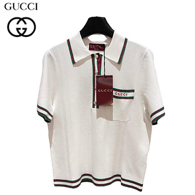 GUCCI-07306 구찌 화이트 스트라이프 장식 폴로 트셔츠 여성용