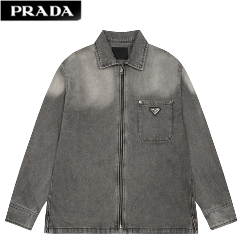 PRADA-09264 프라다 그레이 트라이앵글 로고 데님 재킷 남여공용