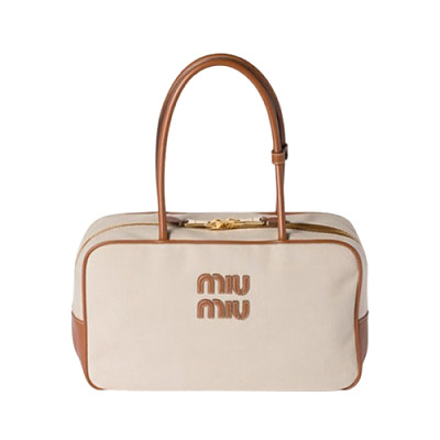 MIUMIU-5BB163 미우미우 내추럴 캔버스 가죽 보 백