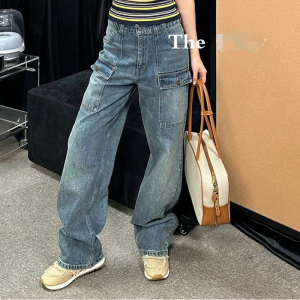 MIUMIU-032401 26년 봄/여름 신상 카고 멀티 포켓 데님 팬츠 여성용