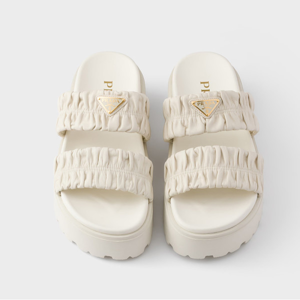 PRADA-1XZ795 프라다 마테라쎄 나파 가죽 플랫폼 슬라이드 화이트 여성용