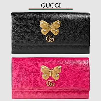 [스페셜오더]GUCCI-499359 5661 구찌 나비 모티브 장식 콘티넨탈 브라이트핑크 장지갑