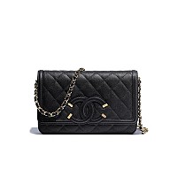 CHANEL-AP1450 샤넬 블랙 램스킨 골드볼 WOC 월릿 온 체인 19cm