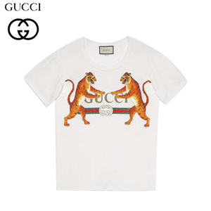 GUCCI-492347 9101 구찌 화이트 타이거 로고 프린트 티셔츠 남녀공용