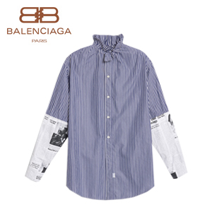 BALENCIAGA-528697 발렌시아가 뉴스페이퍼 패치 장식 스트라이프 셔츠