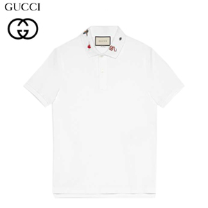 GUCCI-523059 9134 구찌 화이트 코튼 자수 장식 폴로 티셔츠