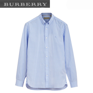 BURBERRYI-40541661 버버리 페일 블루 버튼 다운 칼라 깅엄 코튼 셔츠 남성용