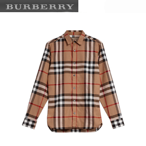 BURBERRY-40591281 버버리 카멜 체크 코튼 플란넬 셔츠 남성용